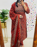 Cotton Printed Kurta With Pant & Dupatta Set