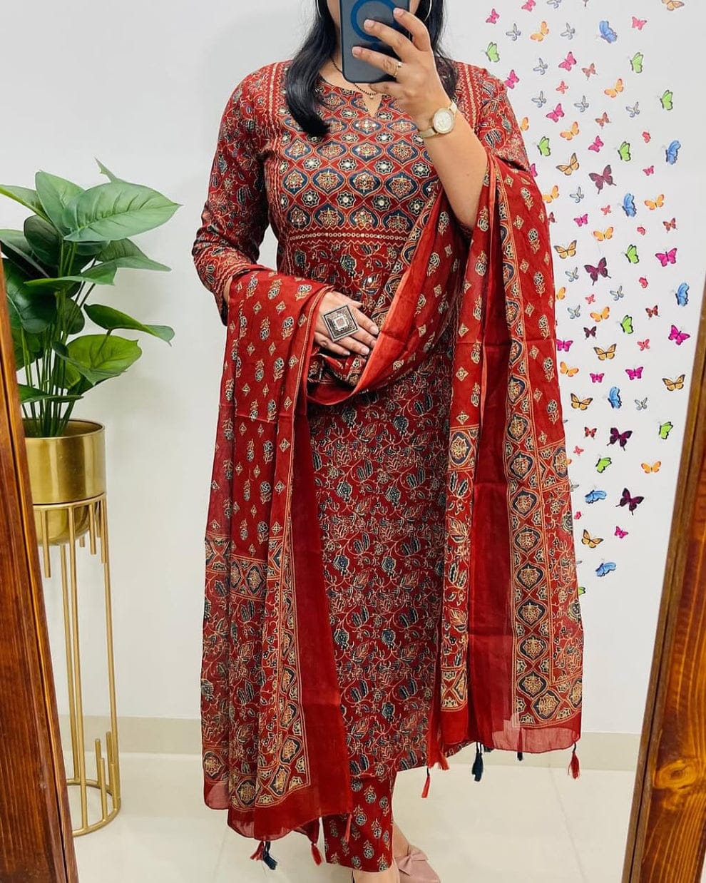 Cotton Printed Kurta With Pant & Dupatta Set