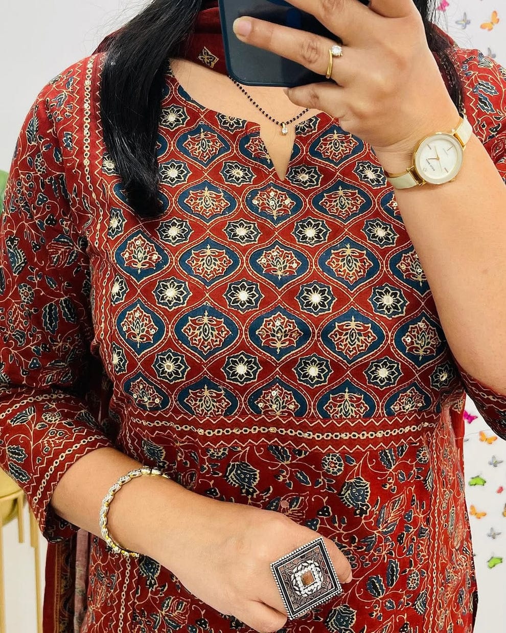 Cotton Printed Kurta With Pant & Dupatta Set