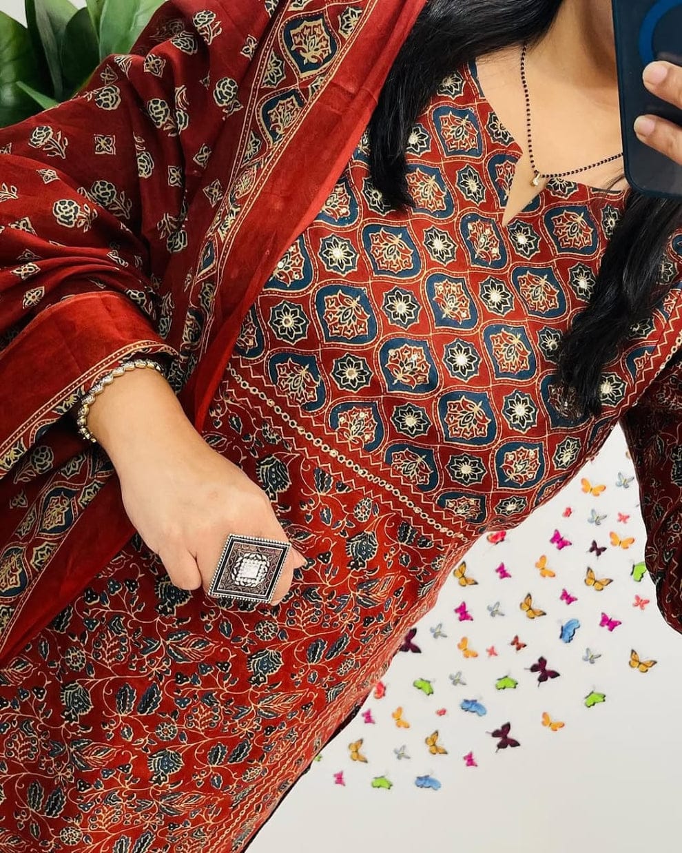 Cotton Printed Kurta With Pant & Dupatta Set