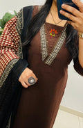Premium Dhabu Cotton Suit With Ajrakh Applique Patch work on the yoke with detailing embroidery work
