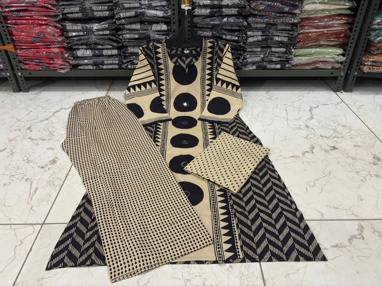 Black Heavy Fabric Chevron A-Line Kurta with Mirror Yoke