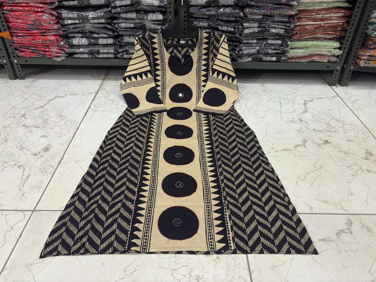 Black Heavy Fabric Chevron A-Line Kurta with Mirror Yoke