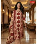 Red Cotton A-Line Kurta with Mirror Yoke