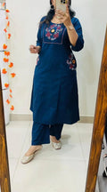 Blue Floral Yoke Thread Work Kurta Pant Set