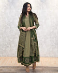 Green Printed Geometric A-Line Suit Set with Matching Dupatta