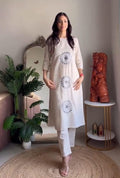 White Cotton A-Line Mirror Work Kurta Suit Set