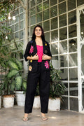 Black Floral Embroidered Linen Cotton Blazer Co-ord Set