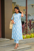 Sky Blue Printed Kurta Set for Women