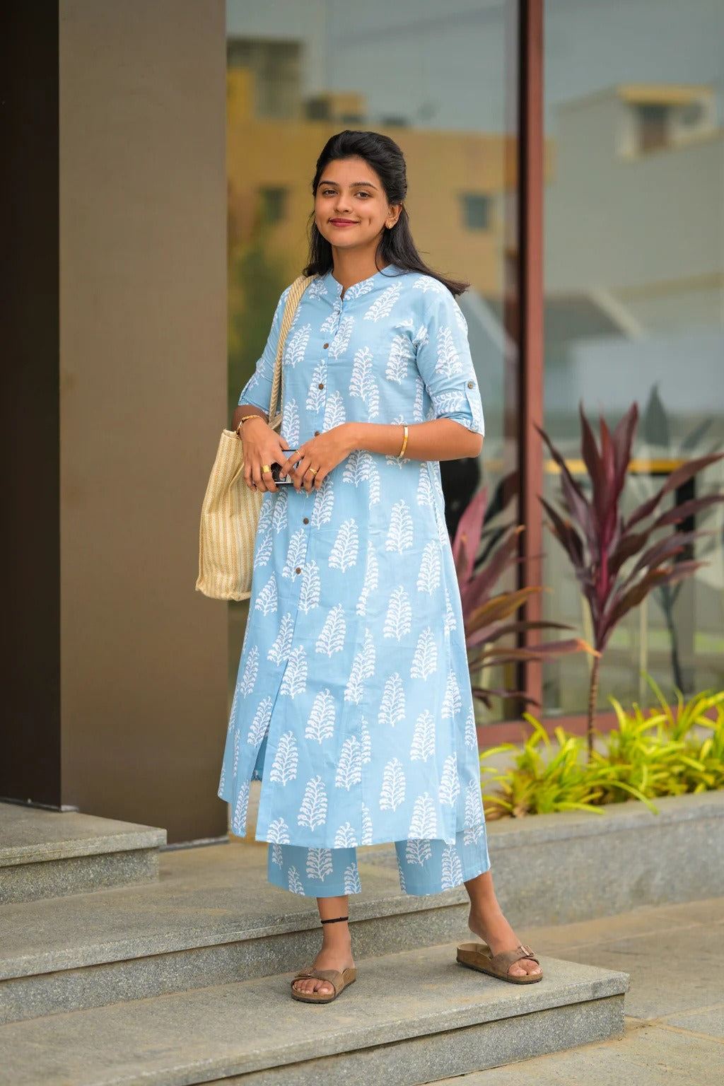 Sky Blue Printed Kurta Set for Women