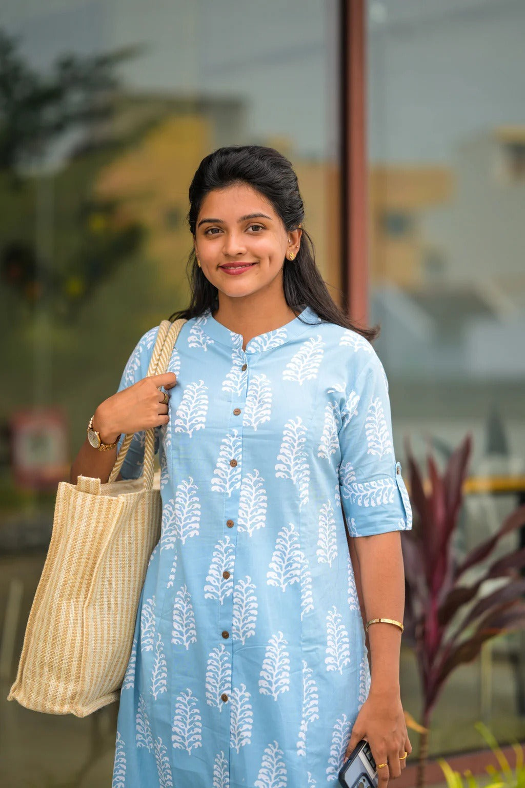 Sky Blue Printed Kurta Set for Women