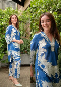 Blue & White Floral Printed Kurta with Straight Pants for Women