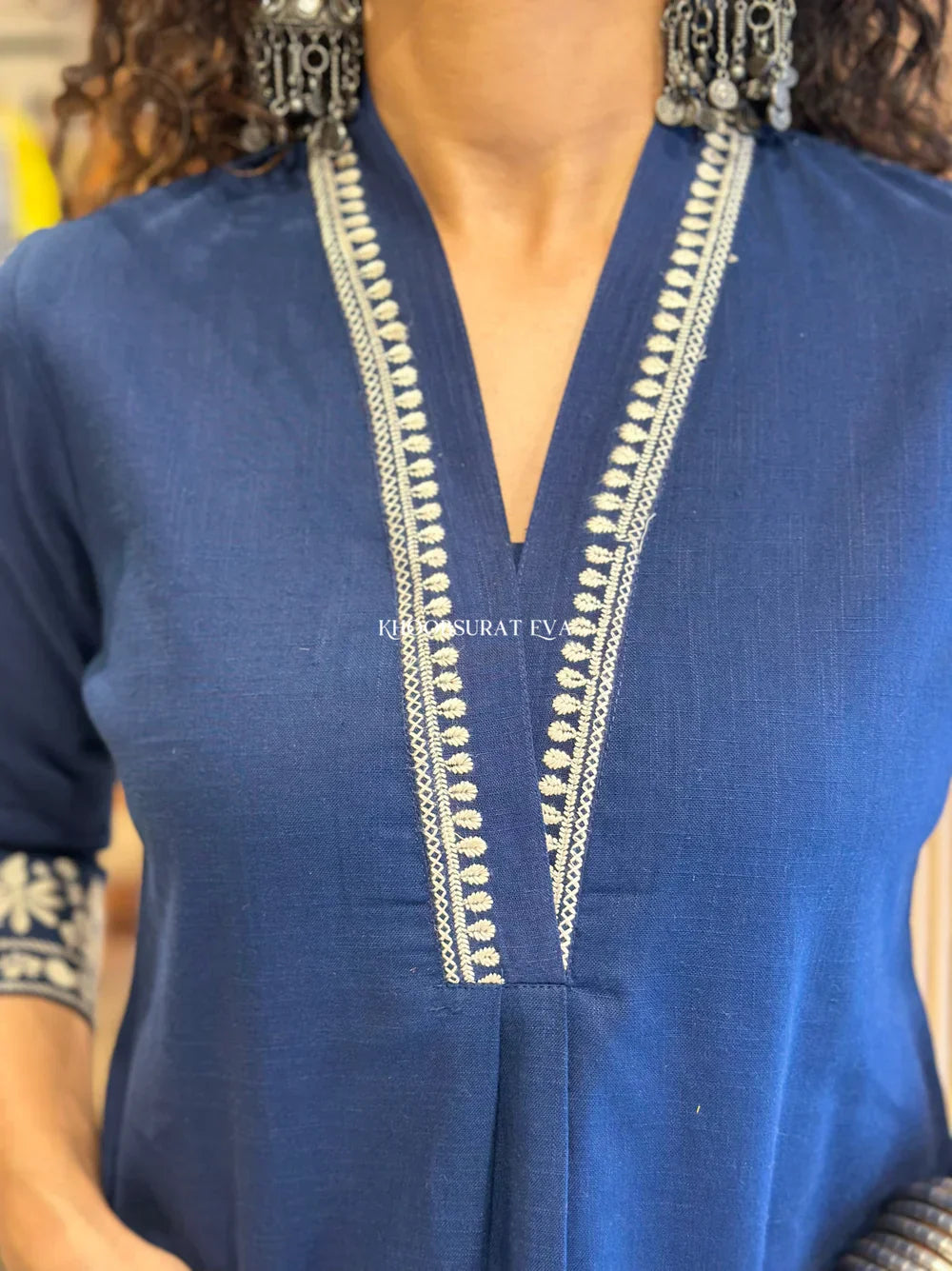 Blue Pure Cotton Embroidery Kurta and Pant for Set womens